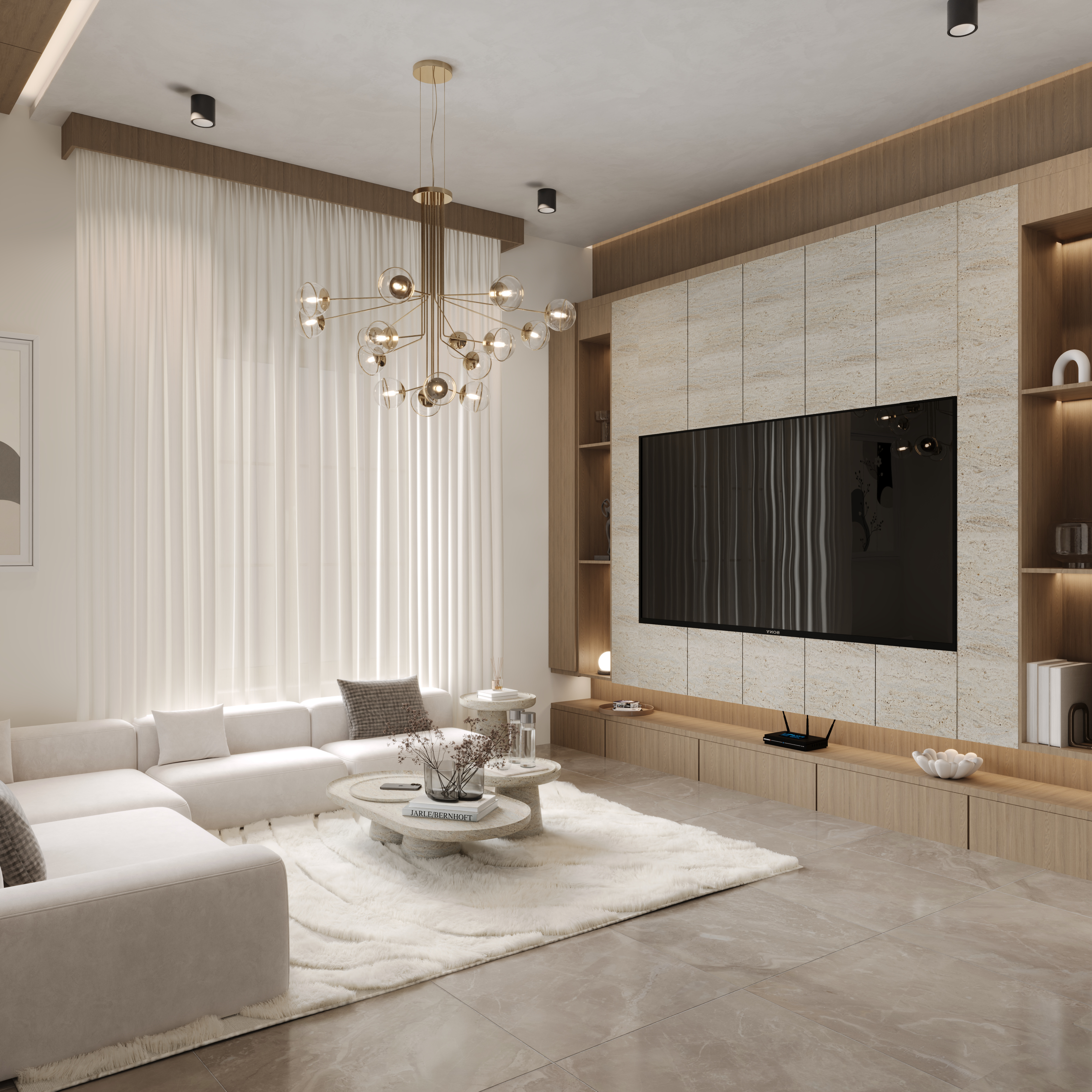Angled view of the TV wall