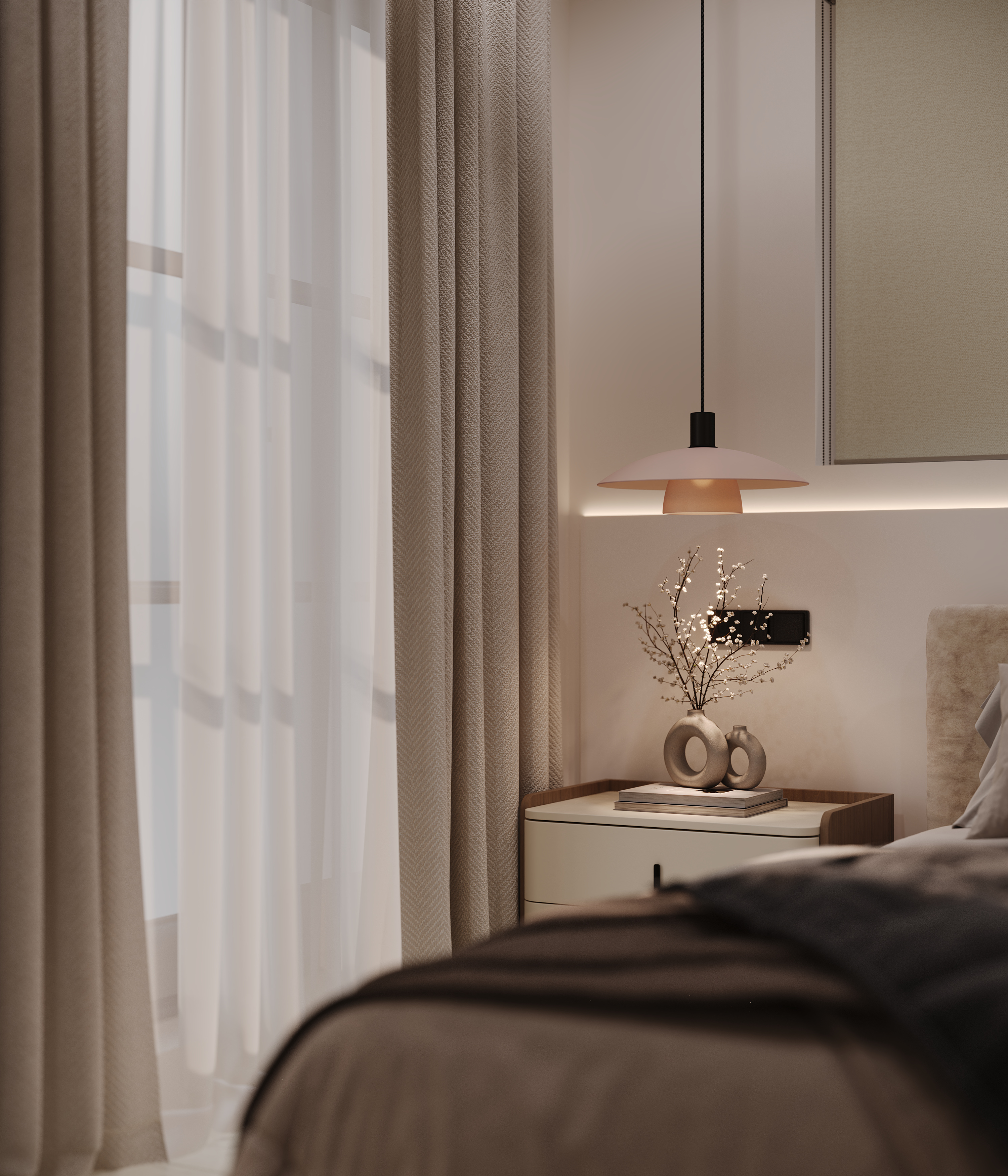 Bedside detail at the window, daylight
