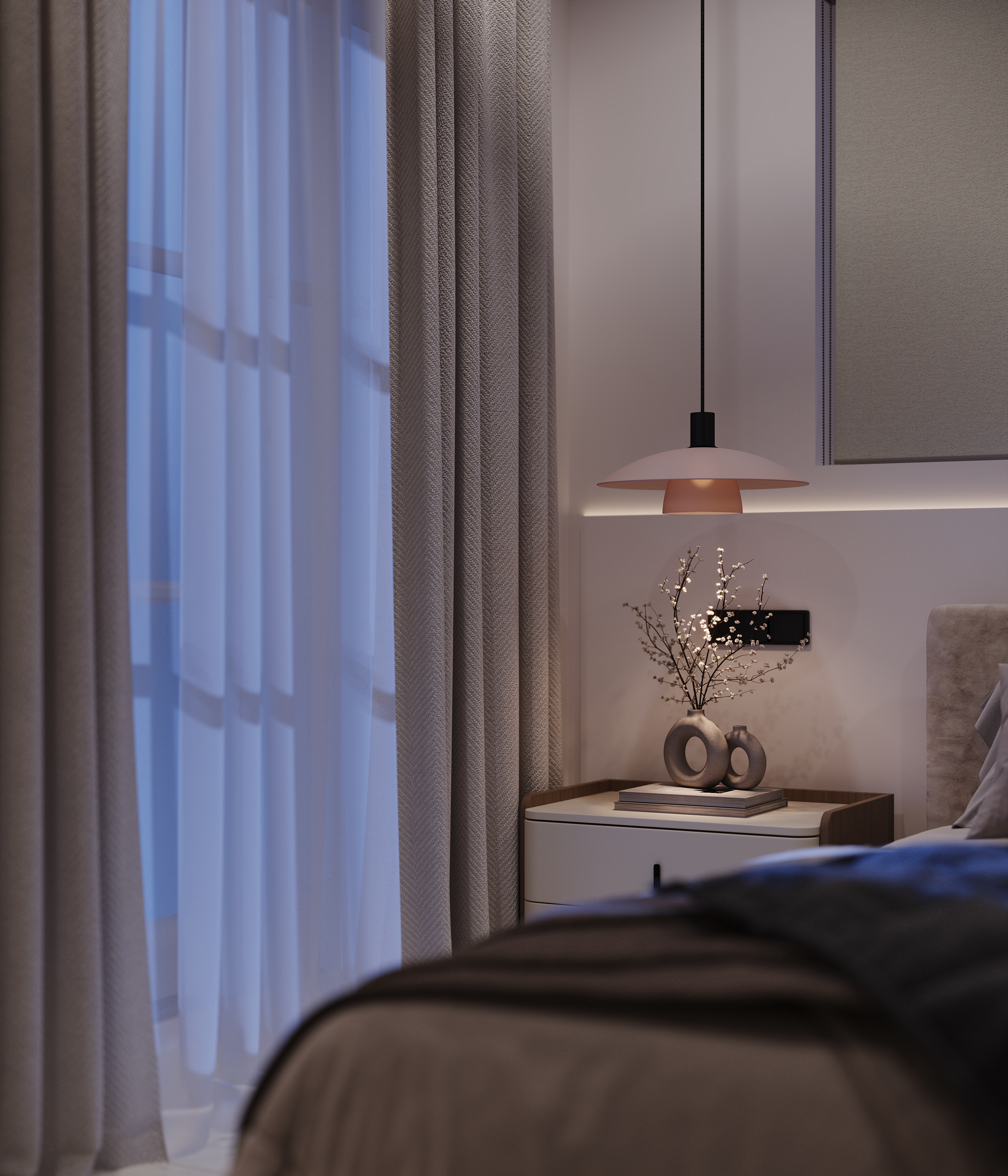 Bedside detail at the window, evening