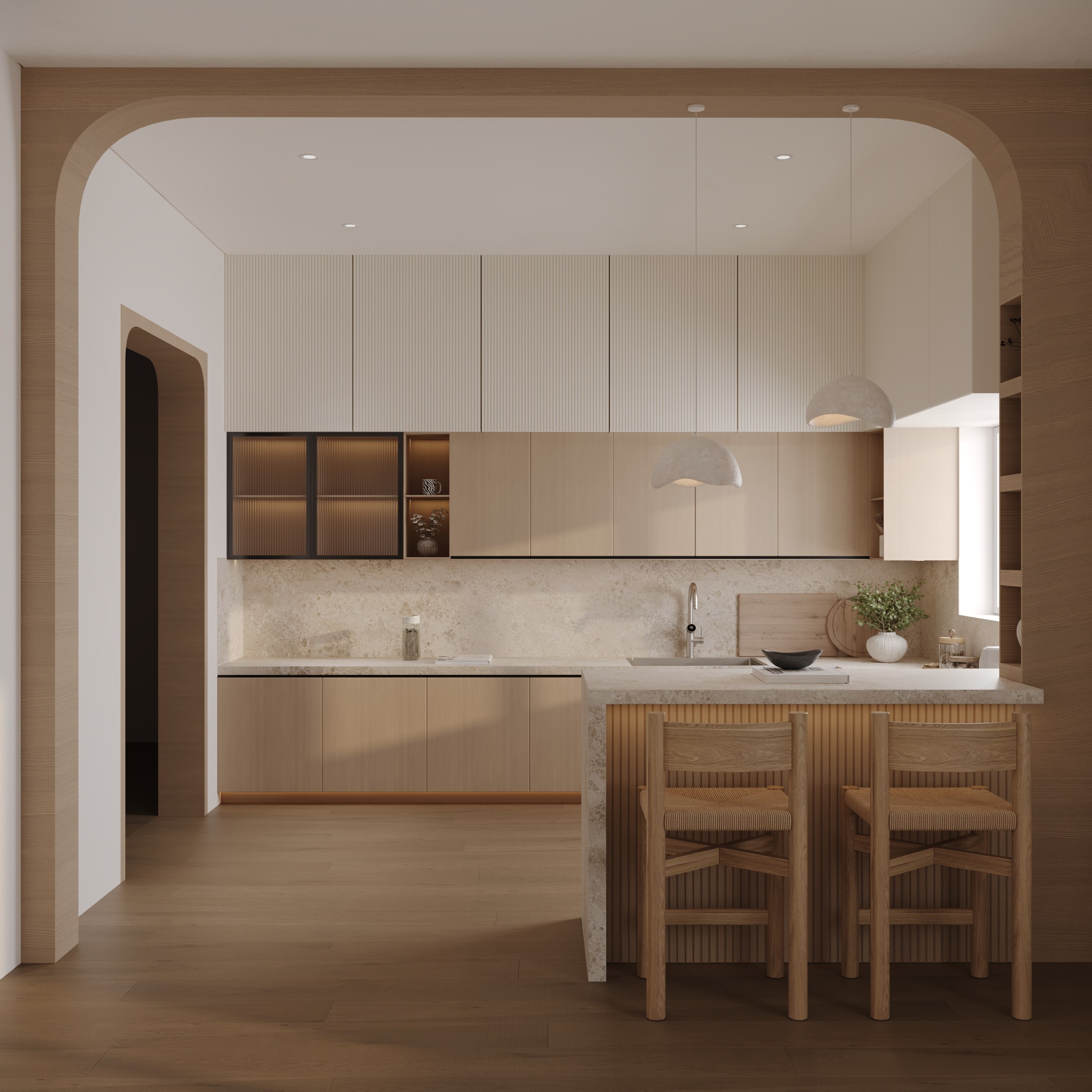 Oak Marble Kitchen view 2