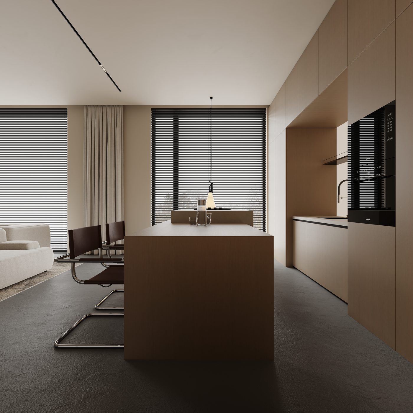 Quiet Umber kitchen island view