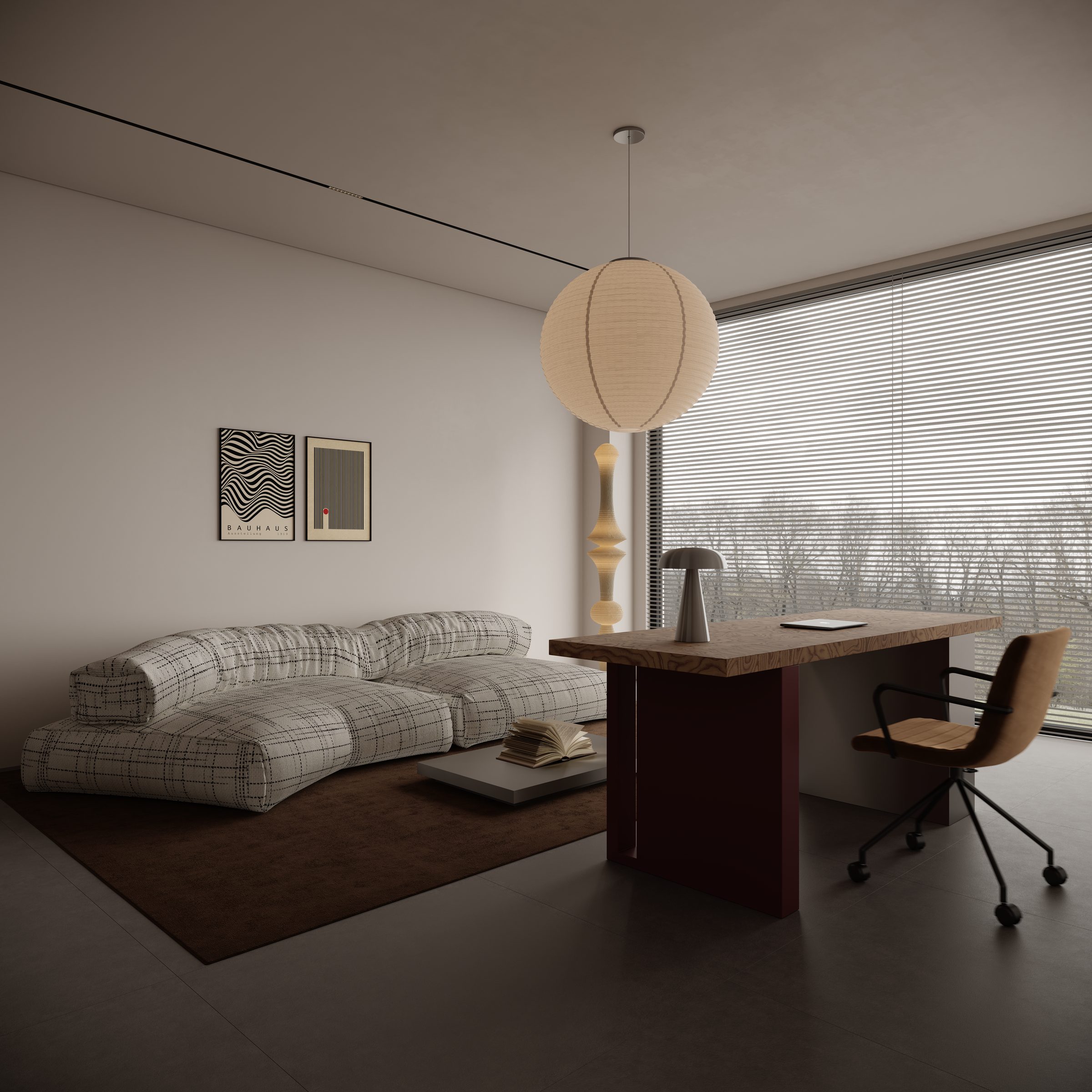 Office seating area and desk