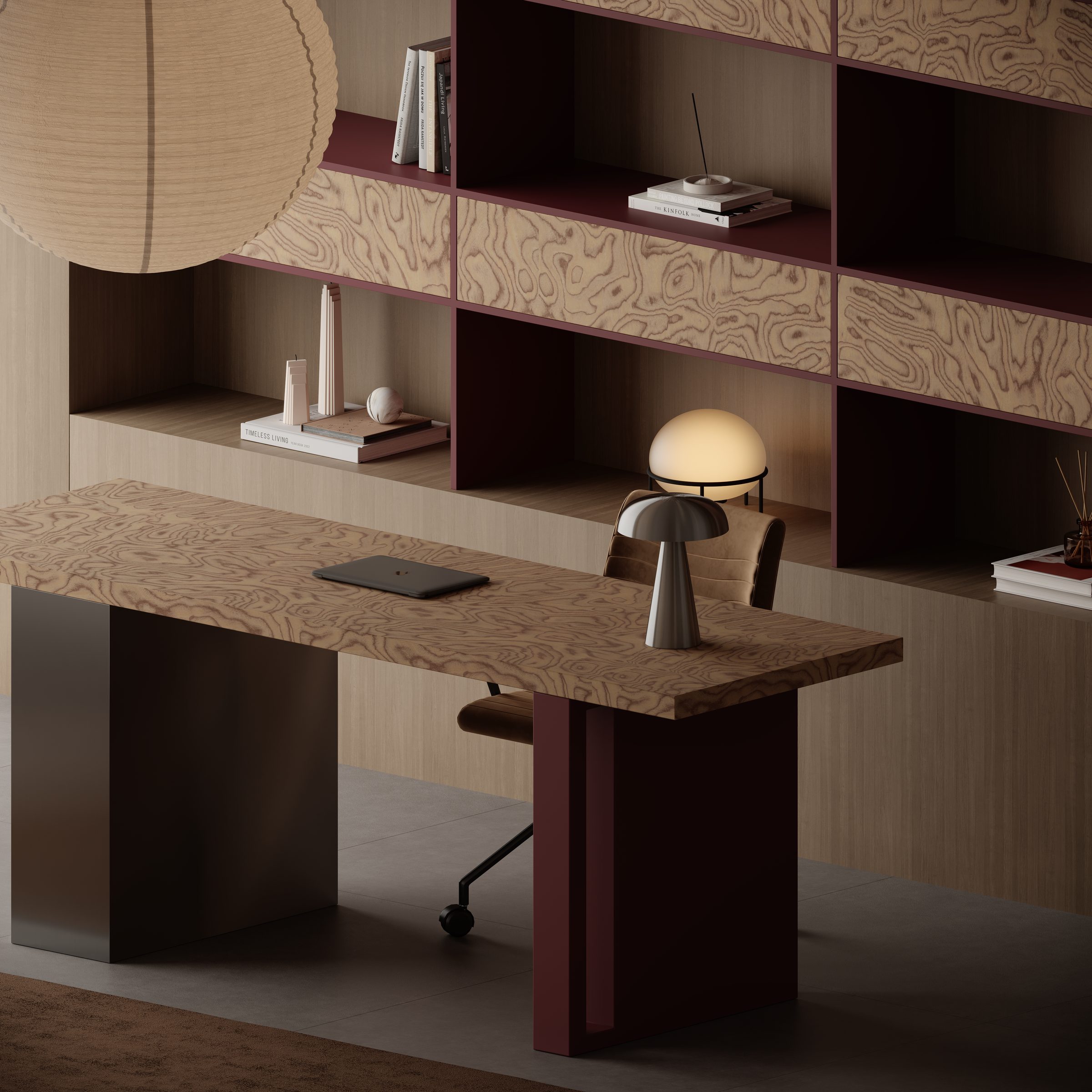 Burl timber desk detail