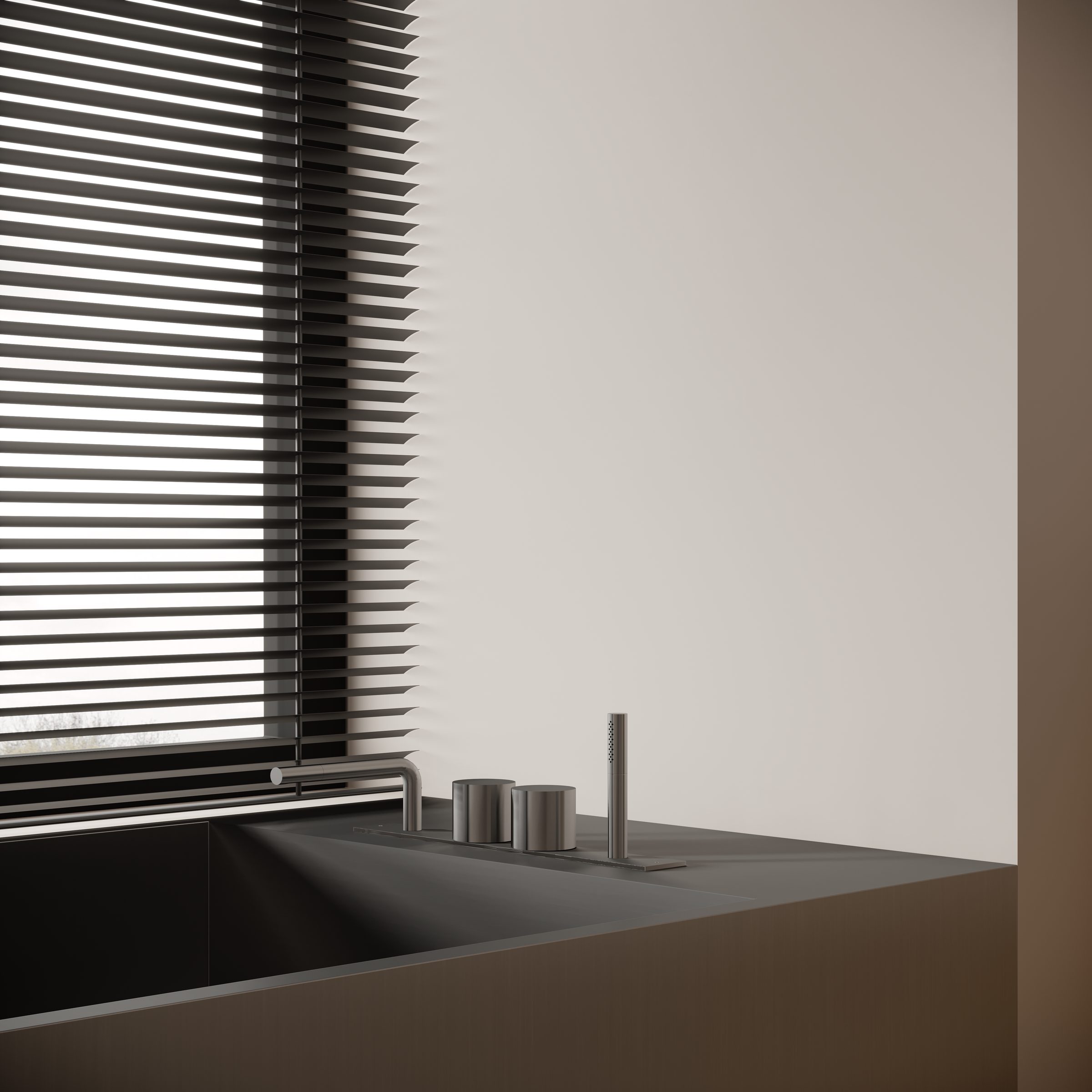 Bathtub fittings by the window