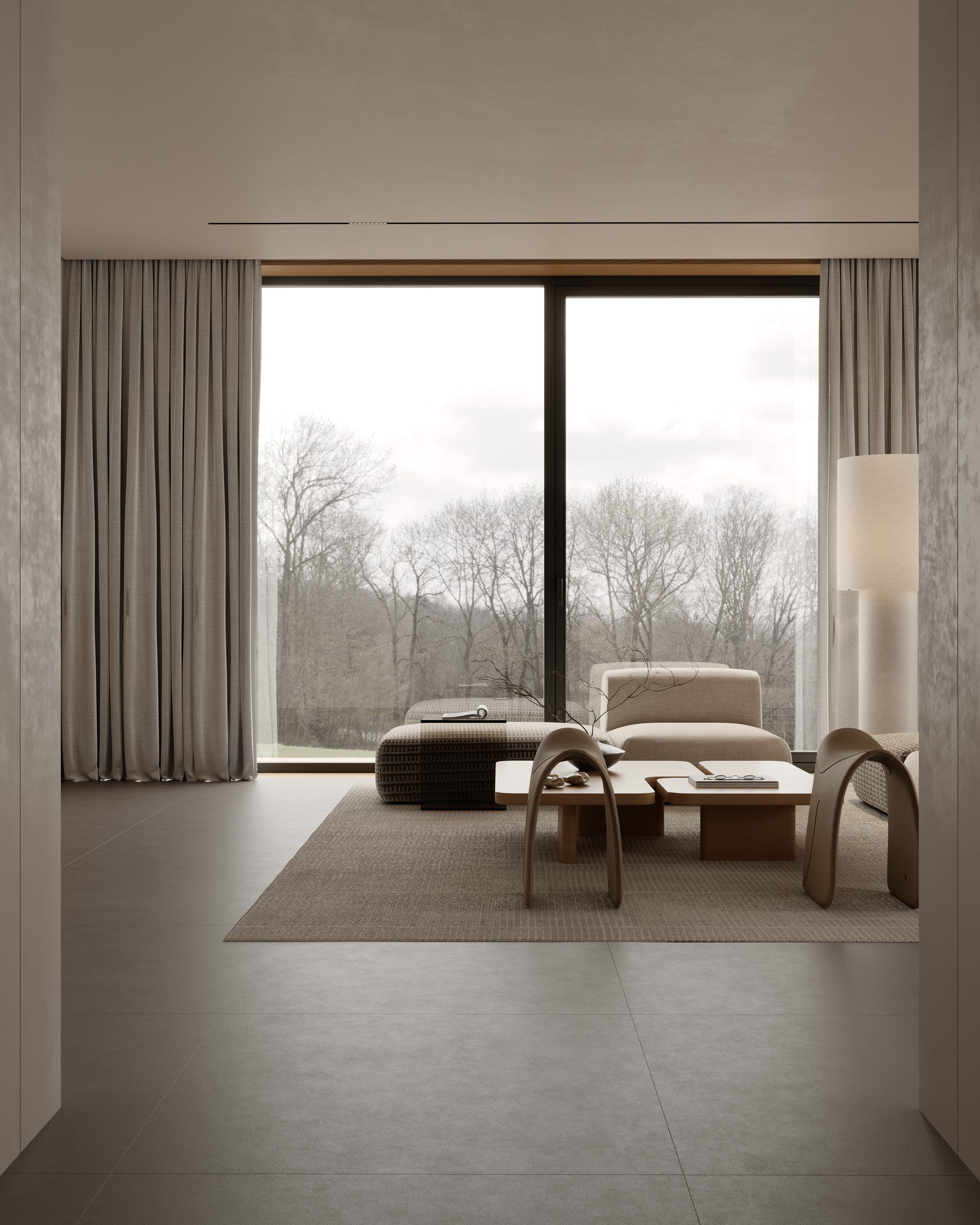 Lounge chairs and coffee table by the window