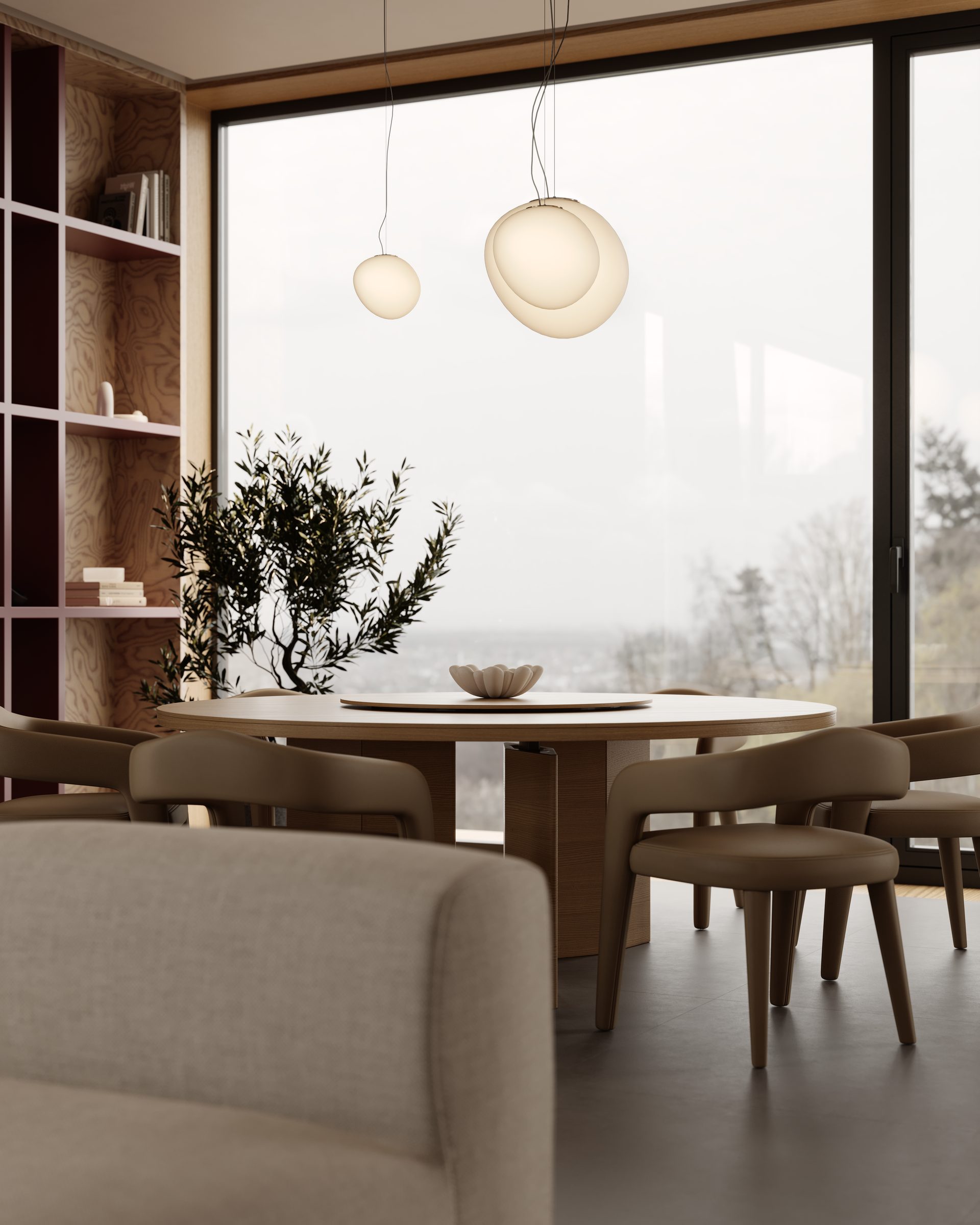Dining table detail with pendant lights