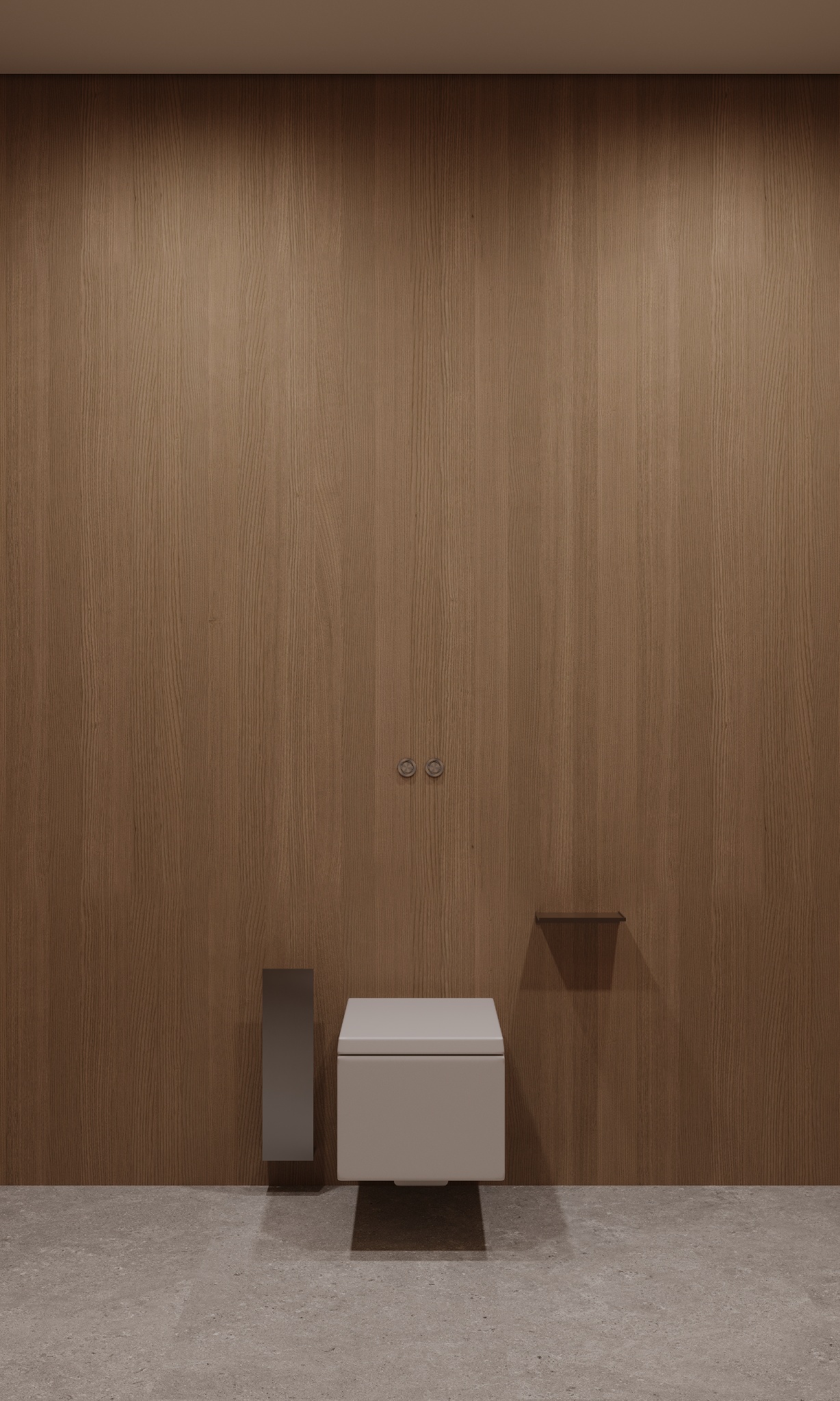 Wall-hung toilet against timber panelling