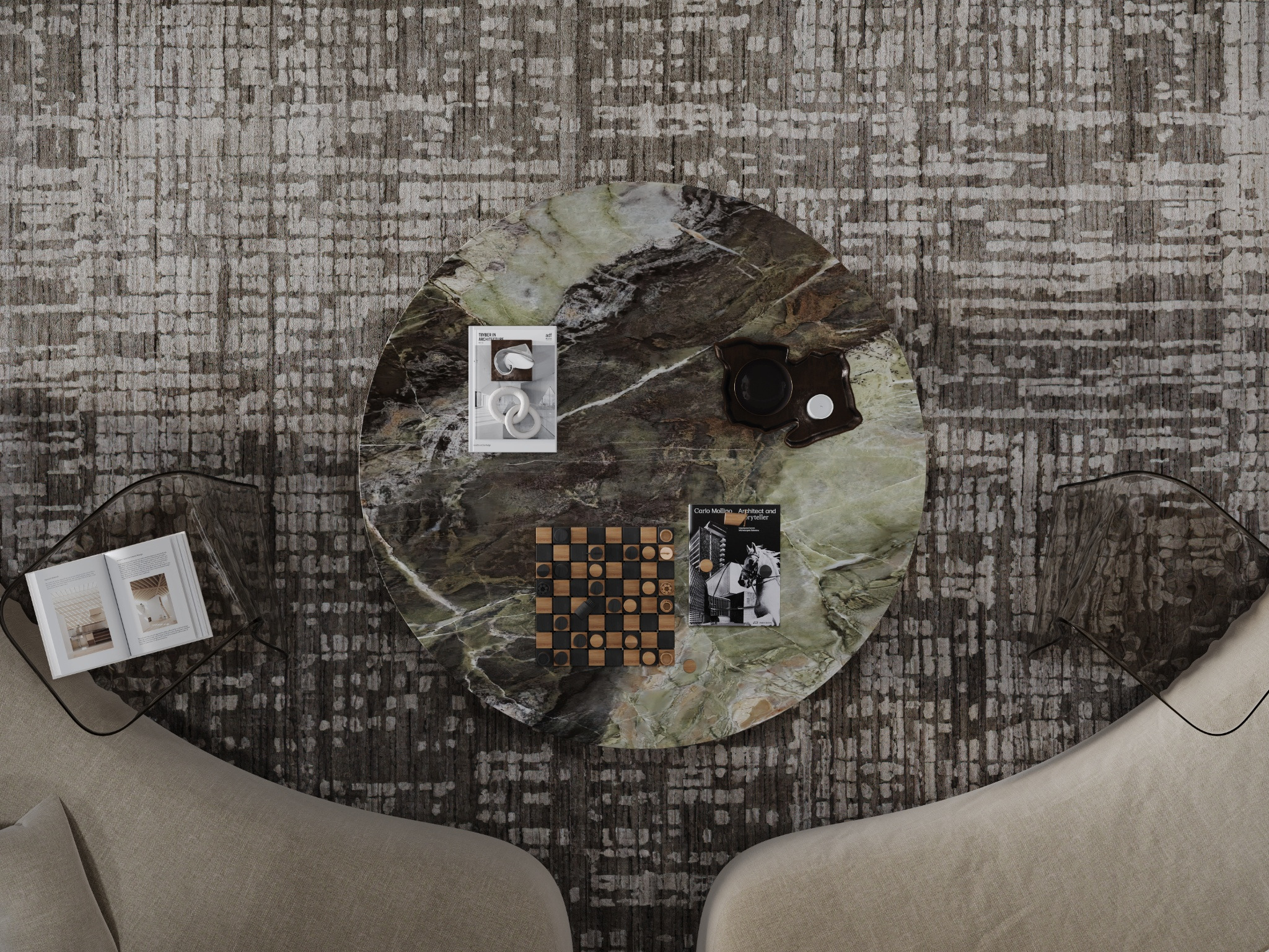 Top view of marble coffee table