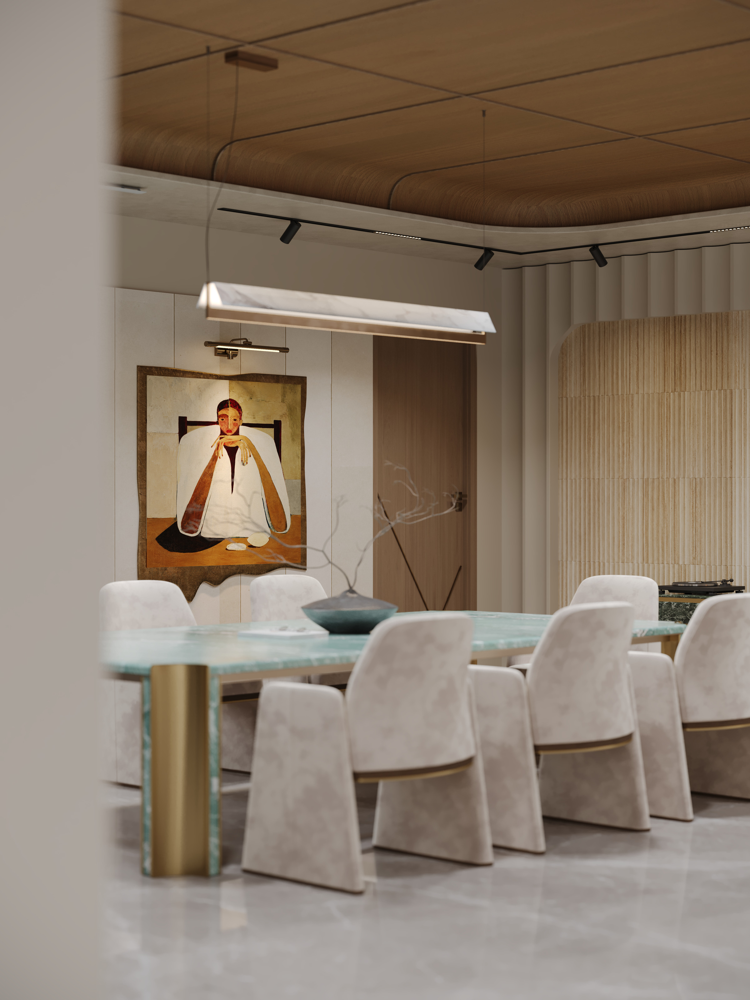 Dining table with teal stone top