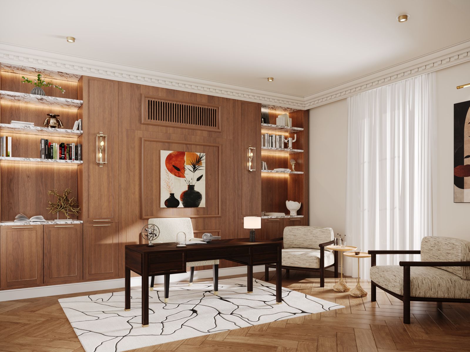 Walnut and Marble Residence interior