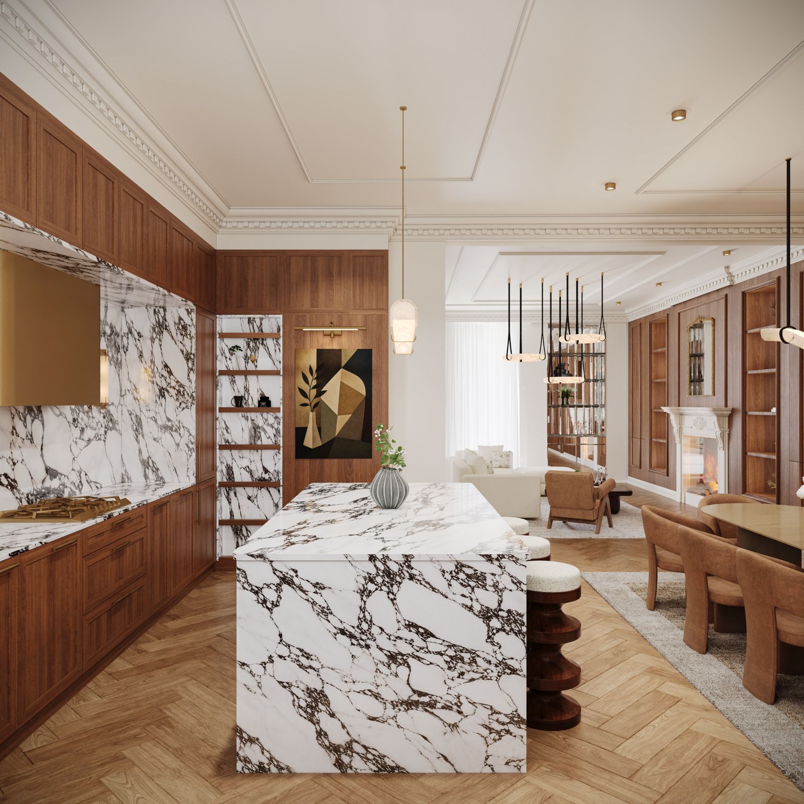 Walnut and Marble Residence interior
