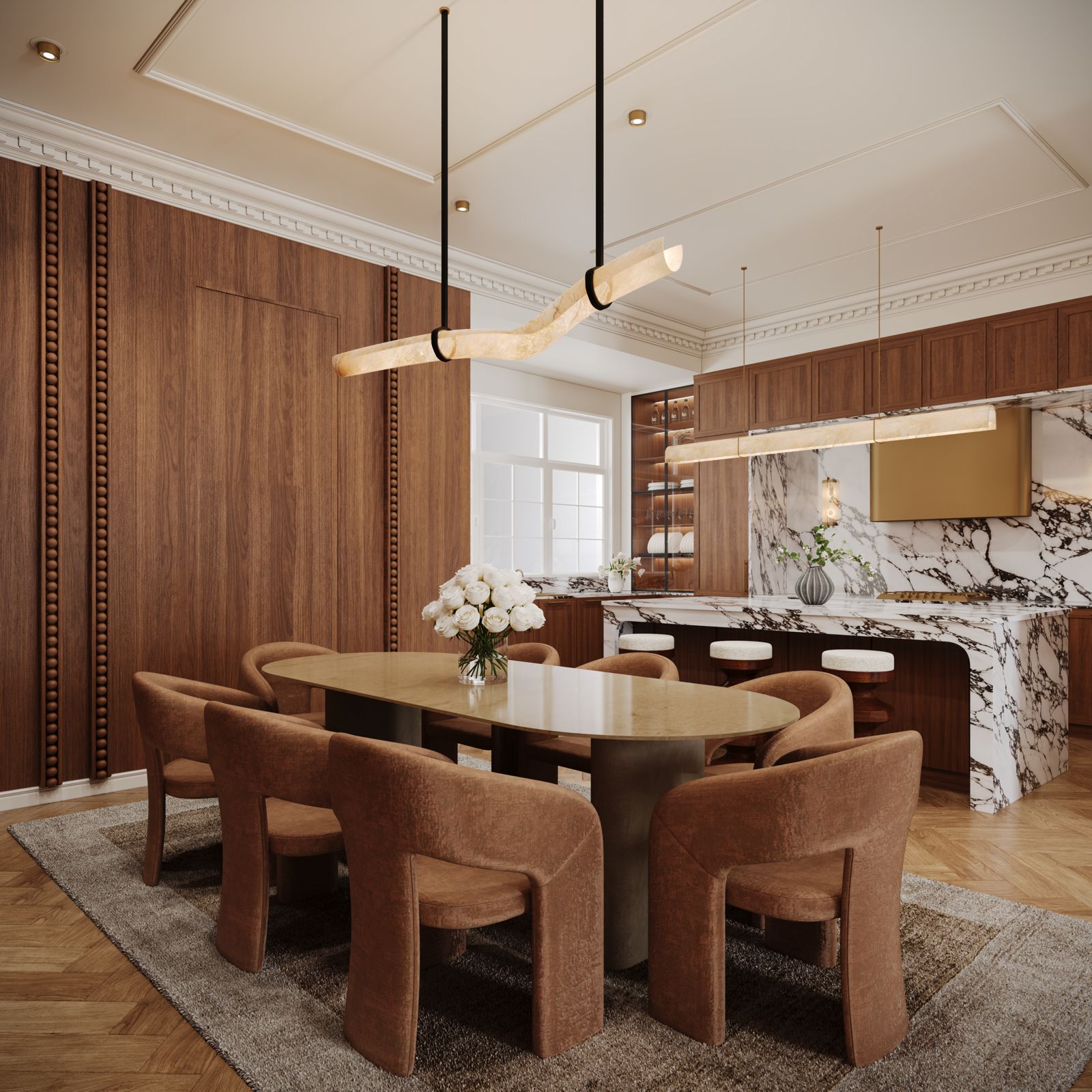 Walnut and Marble Residence interior